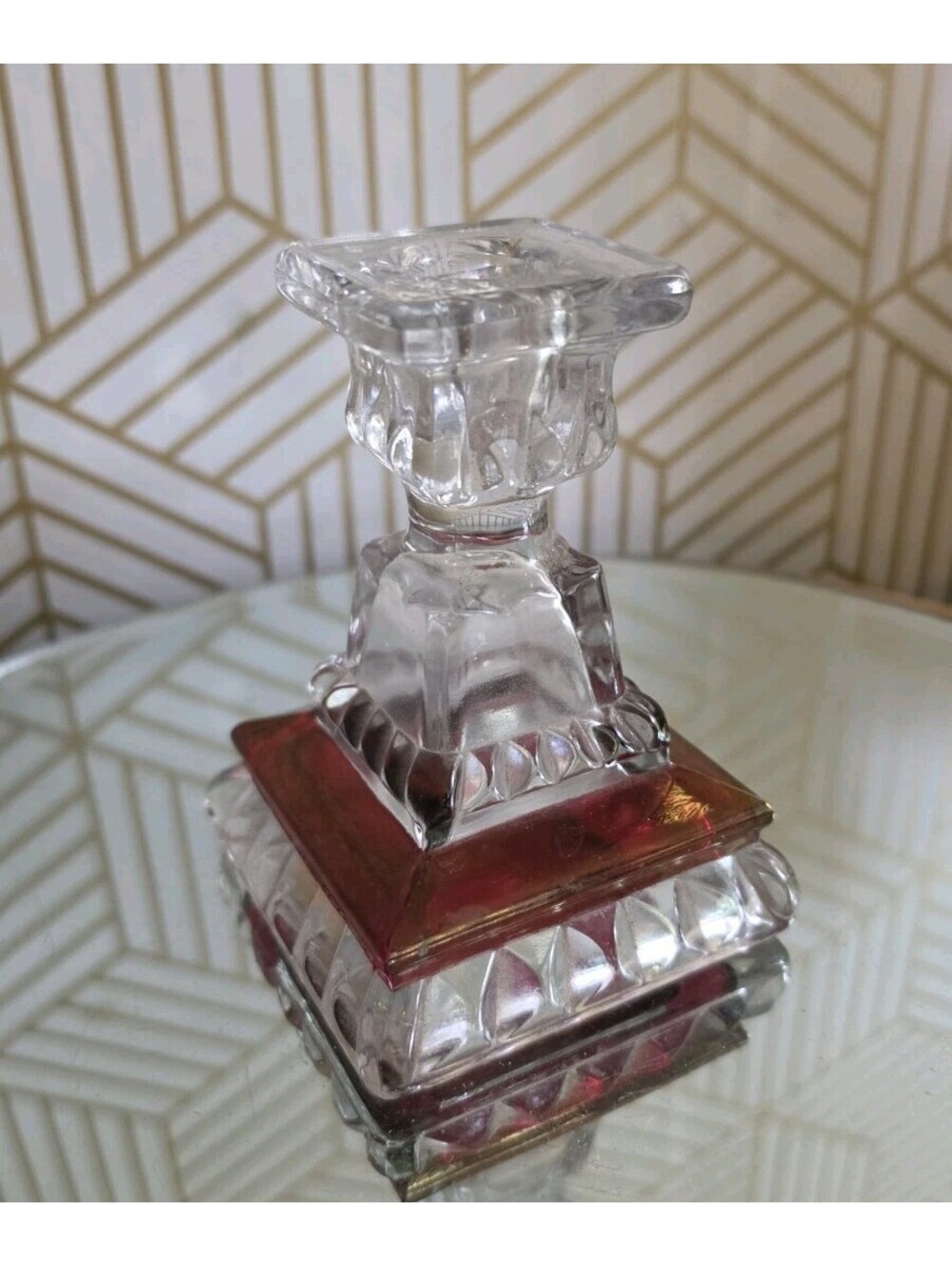 Vintage Westmoreland Wedding Pattern Ruby Flash Crystal Candlestick